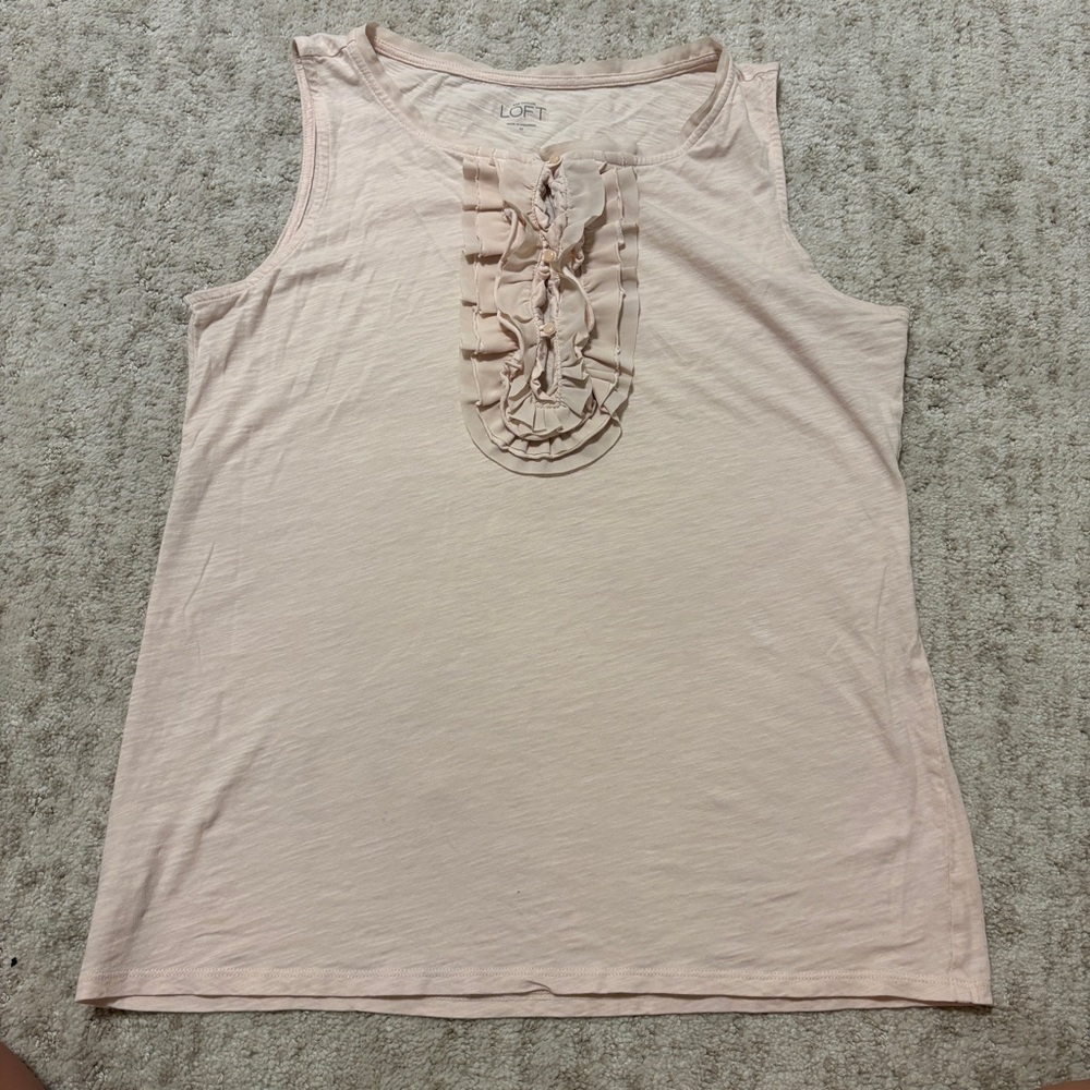 Ann Taylor LOFT Sleeveless Blouse Womens Medium Pink Blouse Top Ruffled